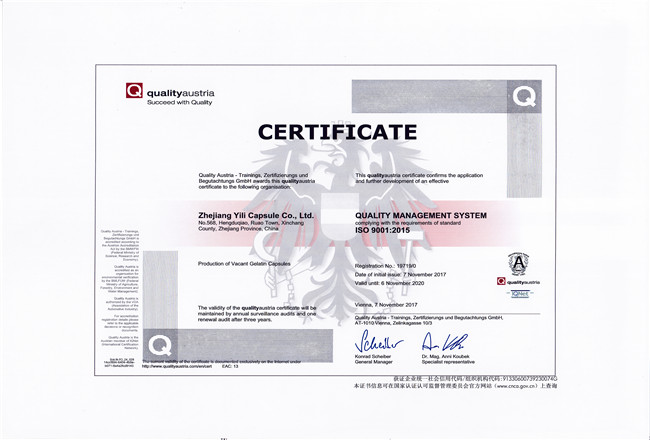 ISO 9001:2015英文认证证书